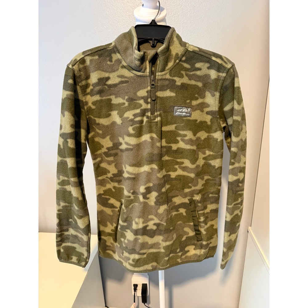 Eddie Bauer Kids L 14/16 Camouflage Fleece Quarter-Zip Pullover Olive Green